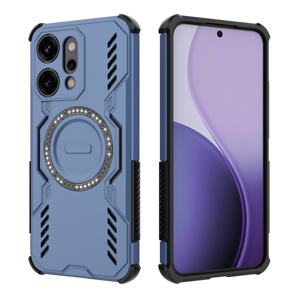 For Oppo Reno14 Pro 5G (Global) Magnetic Case Butterfly Armor Hollow Heat Dissipation PC + TPU Phone Cover - Blue