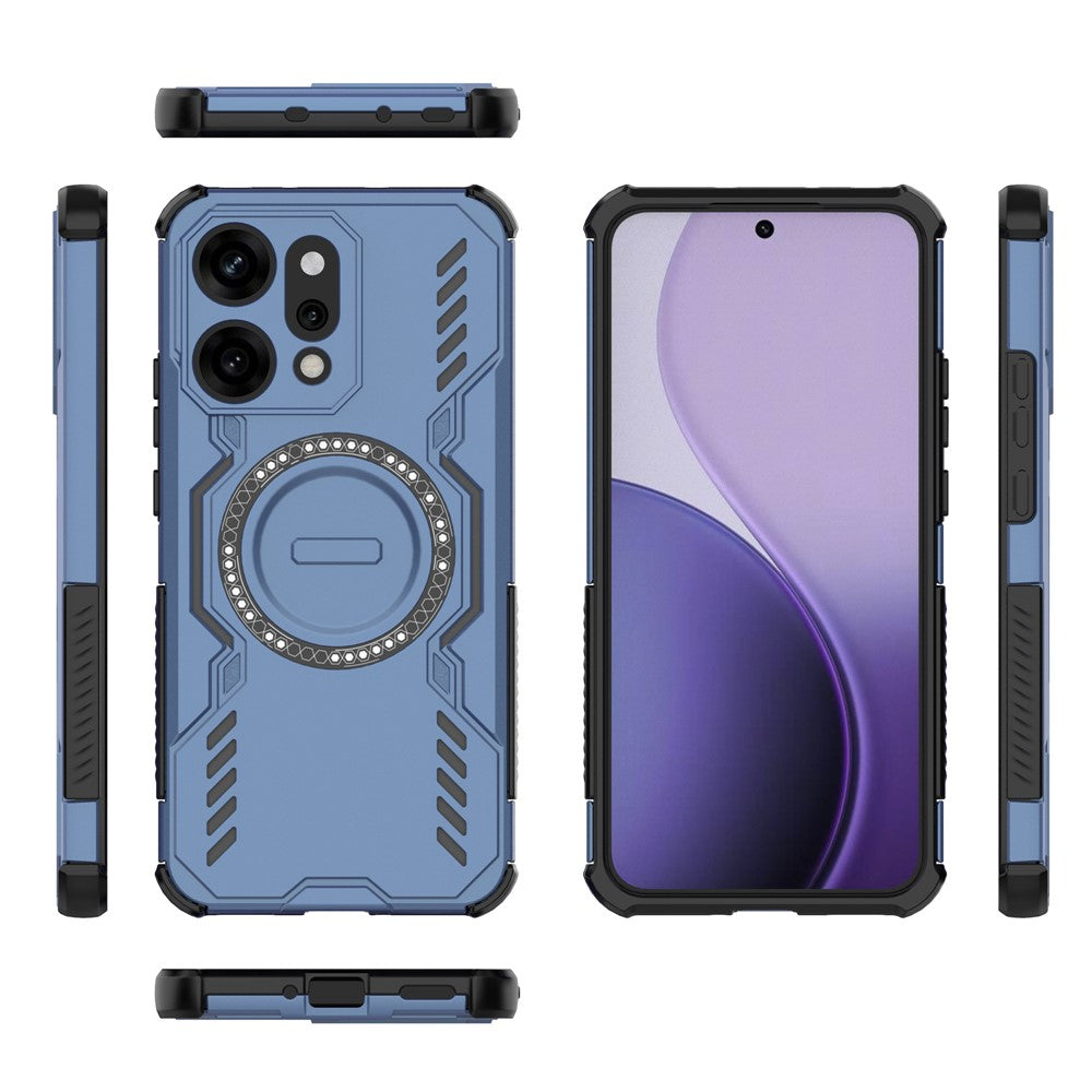 For Oppo Reno14 Pro 5G (Global) Magnetic Case Butterfly Armor Hollow Heat Dissipation PC + TPU Phone Cover - Blue