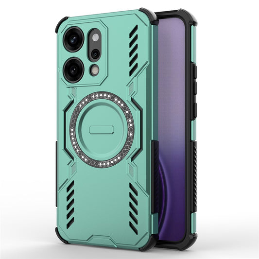 For Oppo Reno14 Pro 5G (Global) Magnetic Case Butterfly Armor Hollow Heat Dissipation PC + TPU Phone Cover - Green