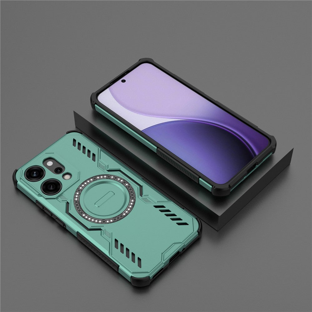 For Oppo Reno14 Pro 5G (Global) Magnetic Case Butterfly Armor Hollow Heat Dissipation PC + TPU Phone Cover - Green