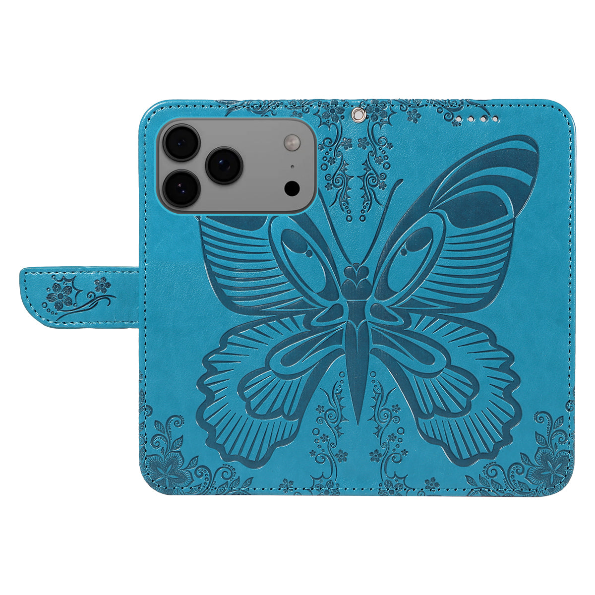 For iPhone 17 Pro Max Case Butterfly Pattern PU Leather Folio Flip Phone Cover -  Blue