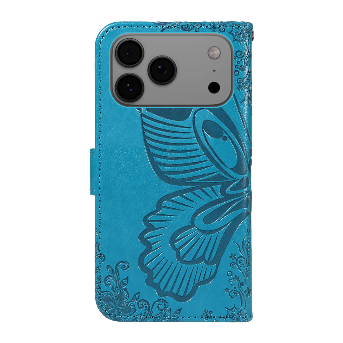 For iPhone 17 Pro Max Case Butterfly Pattern PU Leather Folio Flip Phone Cover -  Blue