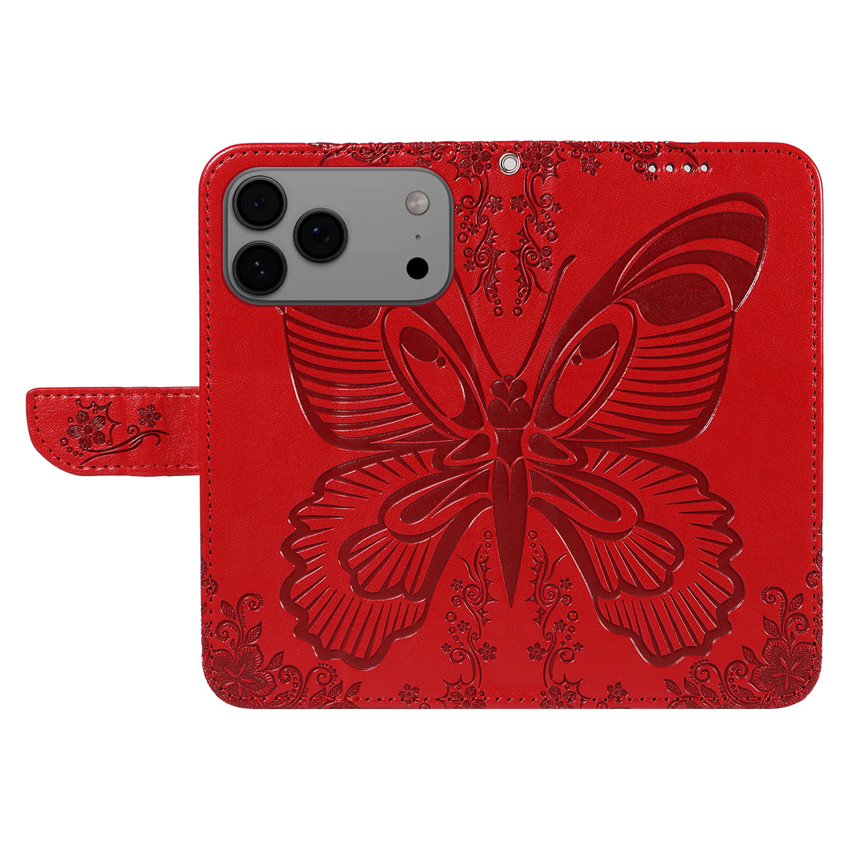 For iPhone 17 Pro Max Case Butterfly Pattern PU Leather Folio Flip Phone Cover -  Red