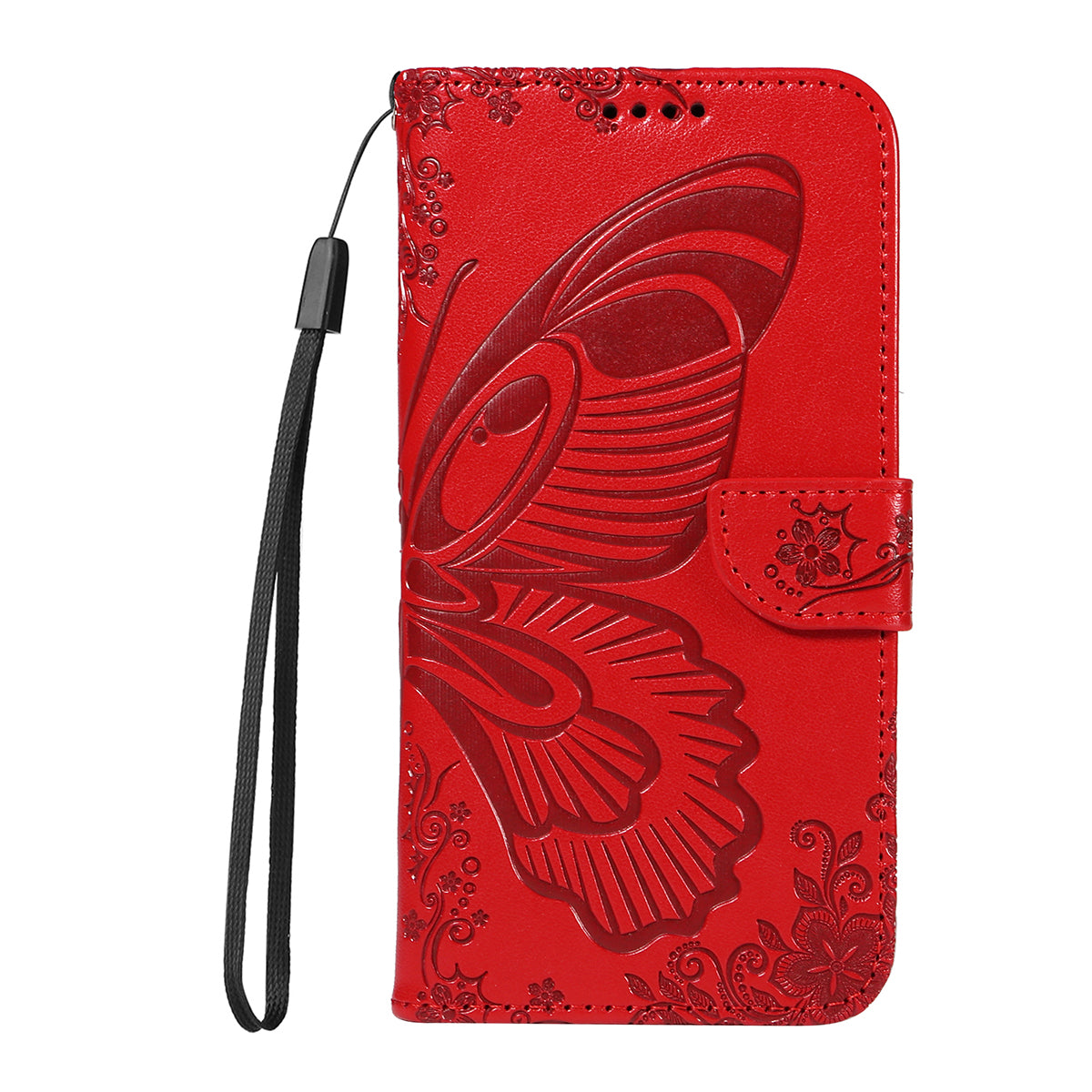 For iPhone 17 Pro Max Case Butterfly Pattern PU Leather Folio Flip Phone Cover -  Red