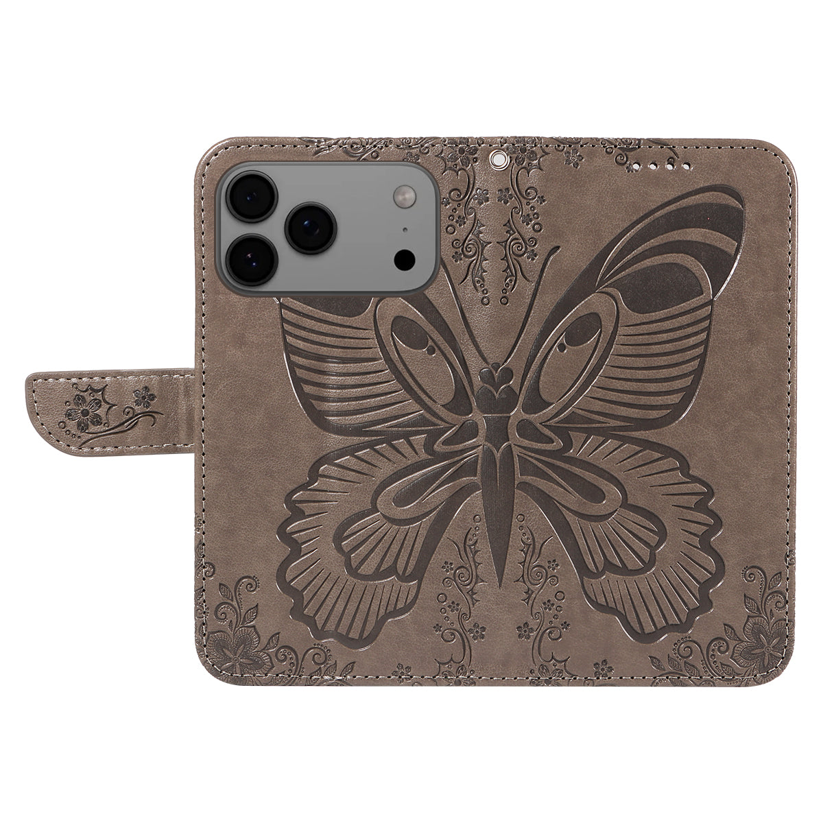 For iPhone 17 Pro Max Case Butterfly Pattern PU Leather Folio Flip Phone Cover - Grey