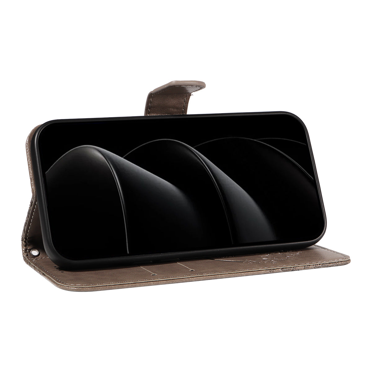 For iPhone 17 Pro Max Case Butterfly Pattern PU Leather Folio Flip Phone Cover - Grey