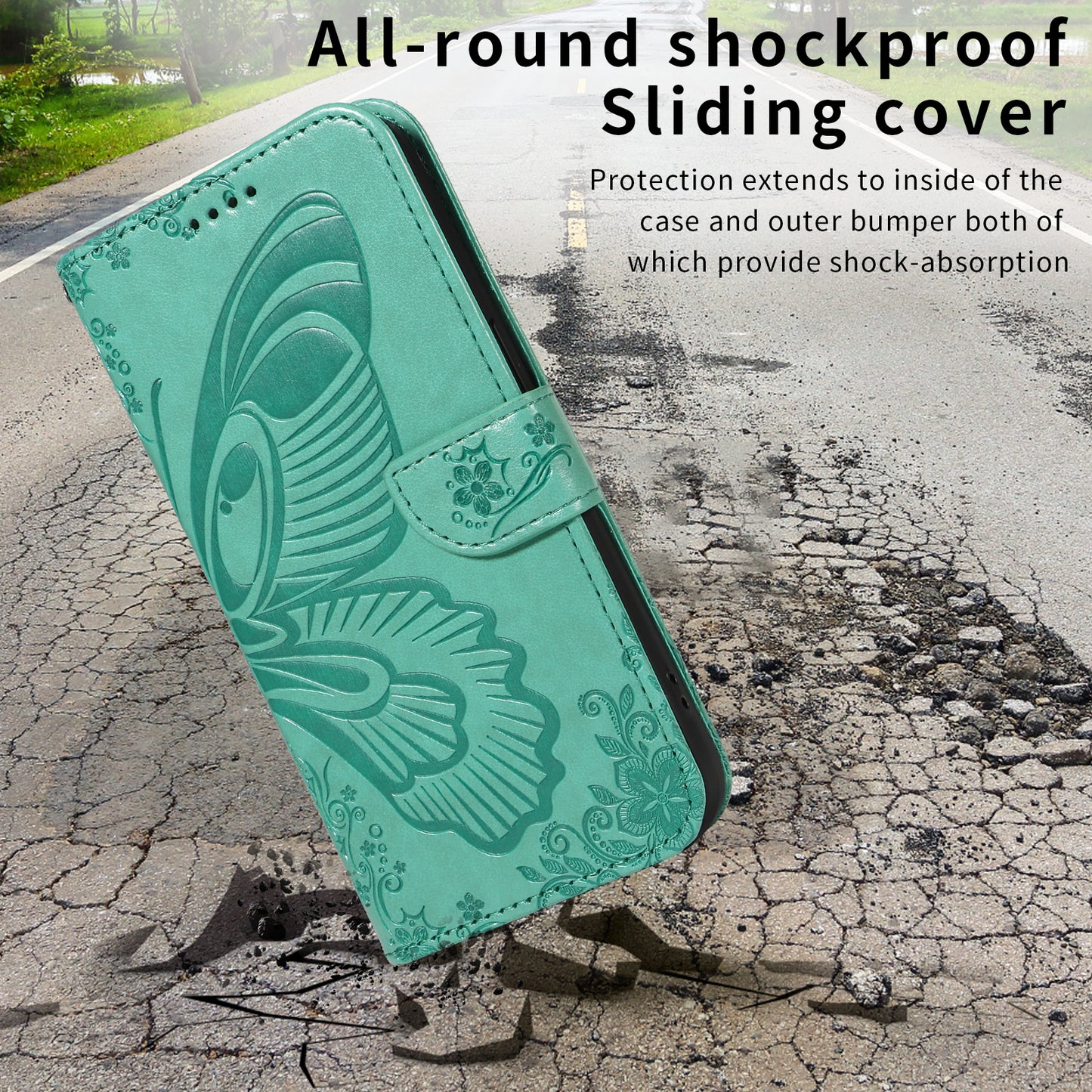 For iPhone 17 Pro Max Case Butterfly Pattern PU Leather Folio Flip Phone Cover -  Green