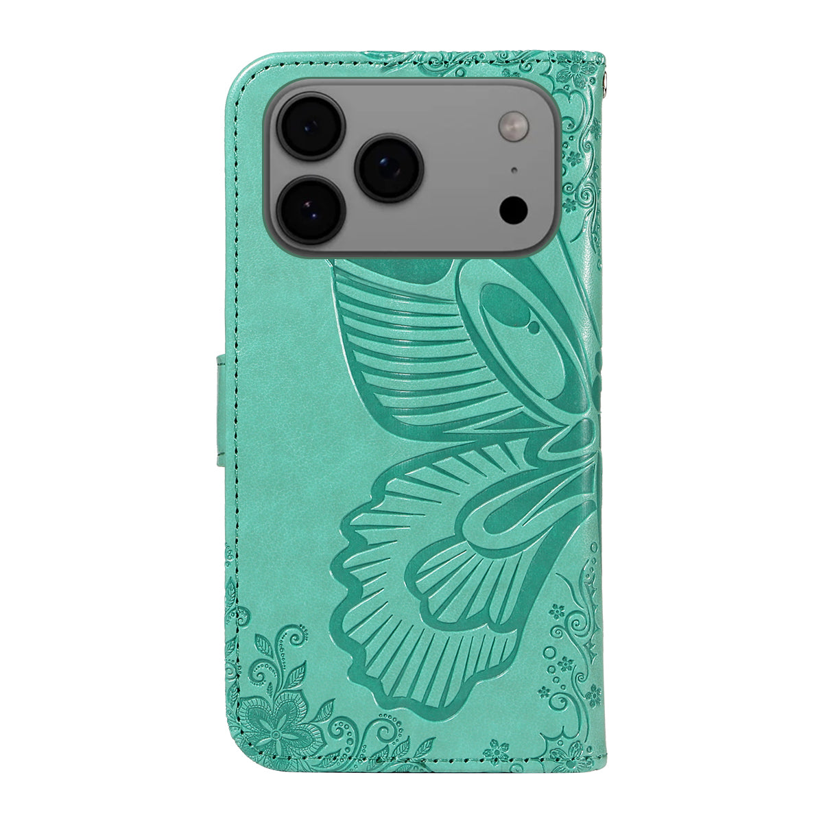 For iPhone 17 Pro Max Case Butterfly Pattern PU Leather Folio Flip Phone Cover -  Green