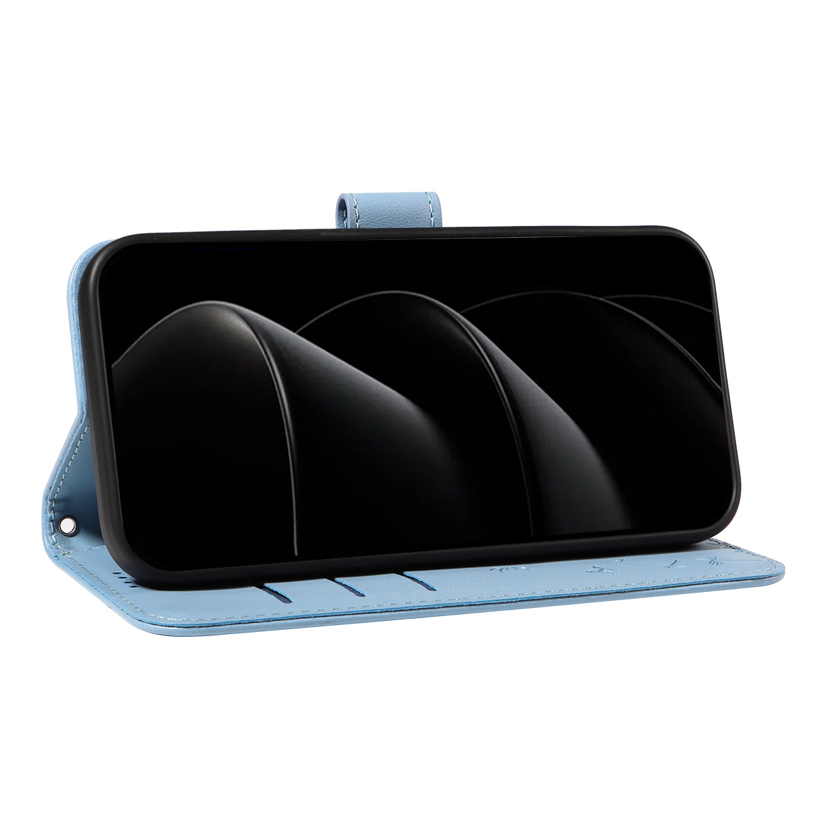 For iPhone 17 Pro Max Leather Wallet Case with Strap Dandelion Imprint Phone Stand Cover - Sky Blue