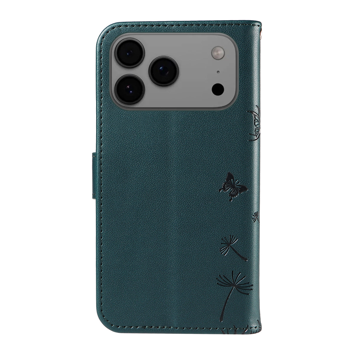 For iPhone 17 Pro Max Leather Wallet Case with Strap Dandelion Imprint Phone Stand Cover - Blue