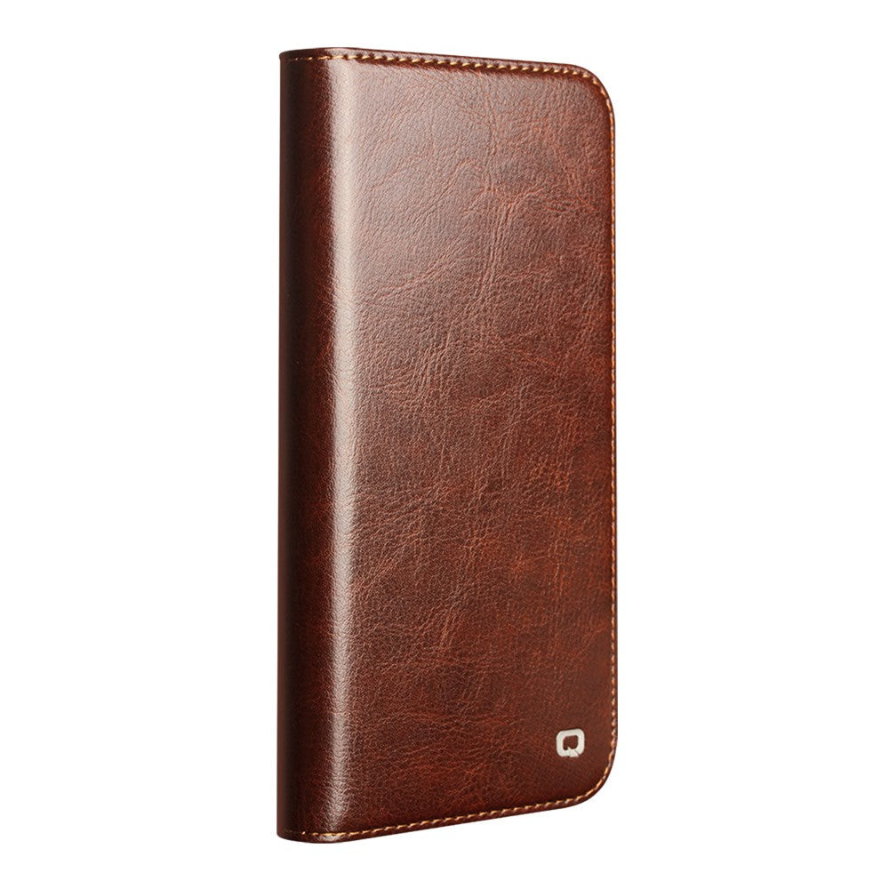 QIALINO For iPhone 17 Pro Max Case Wallet Stand Genuine Cow Leather Phone Cover - Brown