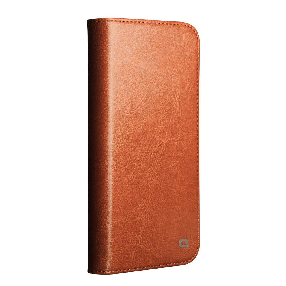 QIALINO For iPhone 17 Pro Max Case Wallet Stand Genuine Cow Leather Phone Cover - Light Brown