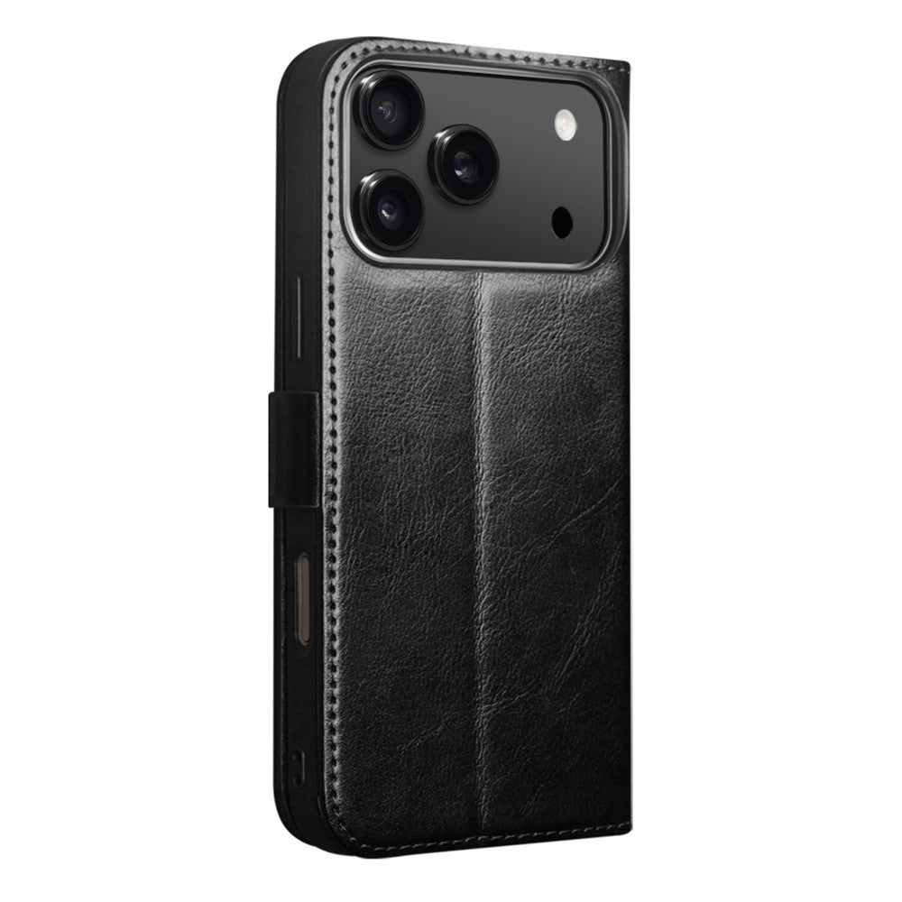 QIALINO For iPhone 17 Pro Max Case with Card Holder Genuine Cow Leather Stand Phone Cover - Black