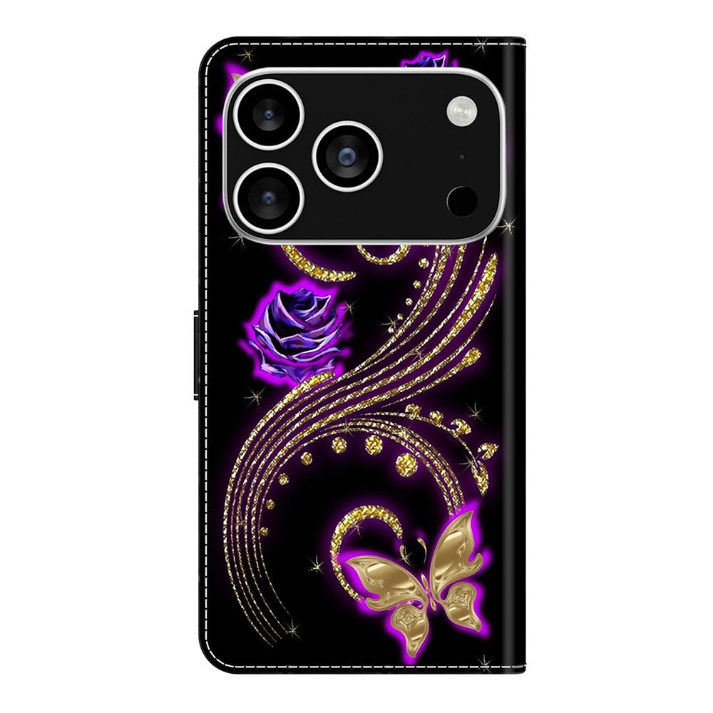 For iPhone 17 Pro Max Case 3D Pattern PU Leather Wallet Phone Cover with Stand - Purple Flowers  /  Butterflies