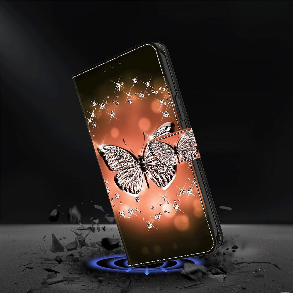For iPhone 17 Pro Max Case 3D Pattern PU Leather Wallet Phone Cover with Stand - Crystal Butterfly