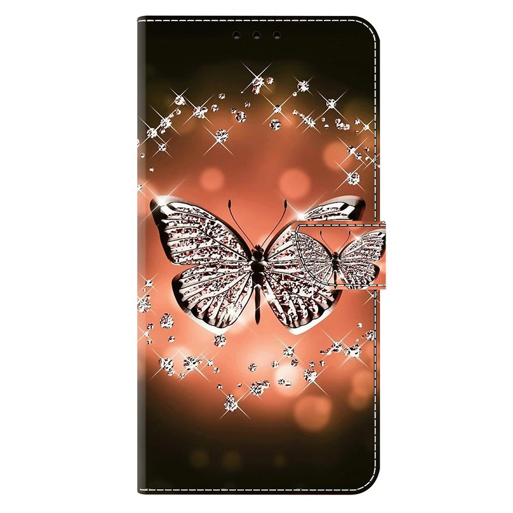 For iPhone 17 Pro Max Case 3D Pattern PU Leather Wallet Phone Cover with Stand - Crystal Butterfly