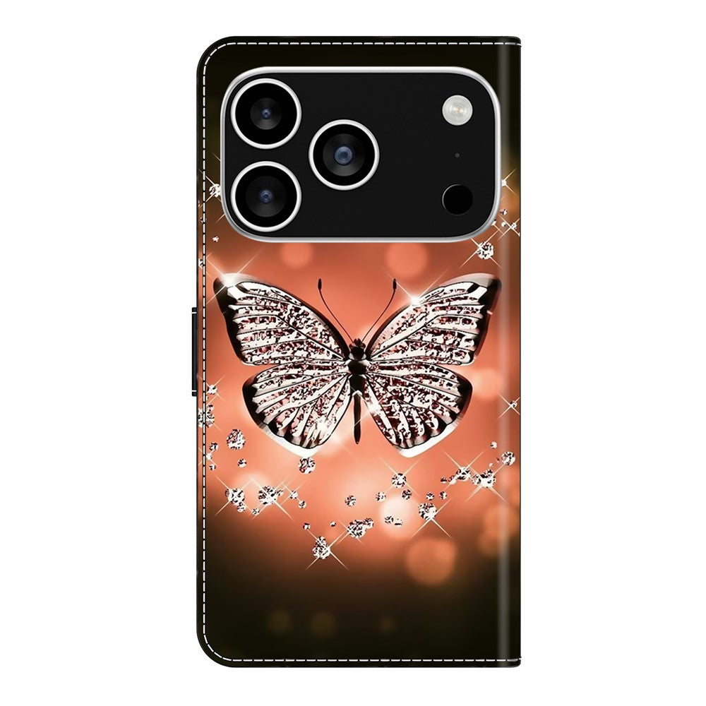 For iPhone 17 Pro Max Case 3D Pattern PU Leather Wallet Phone Cover with Stand - Crystal Butterfly