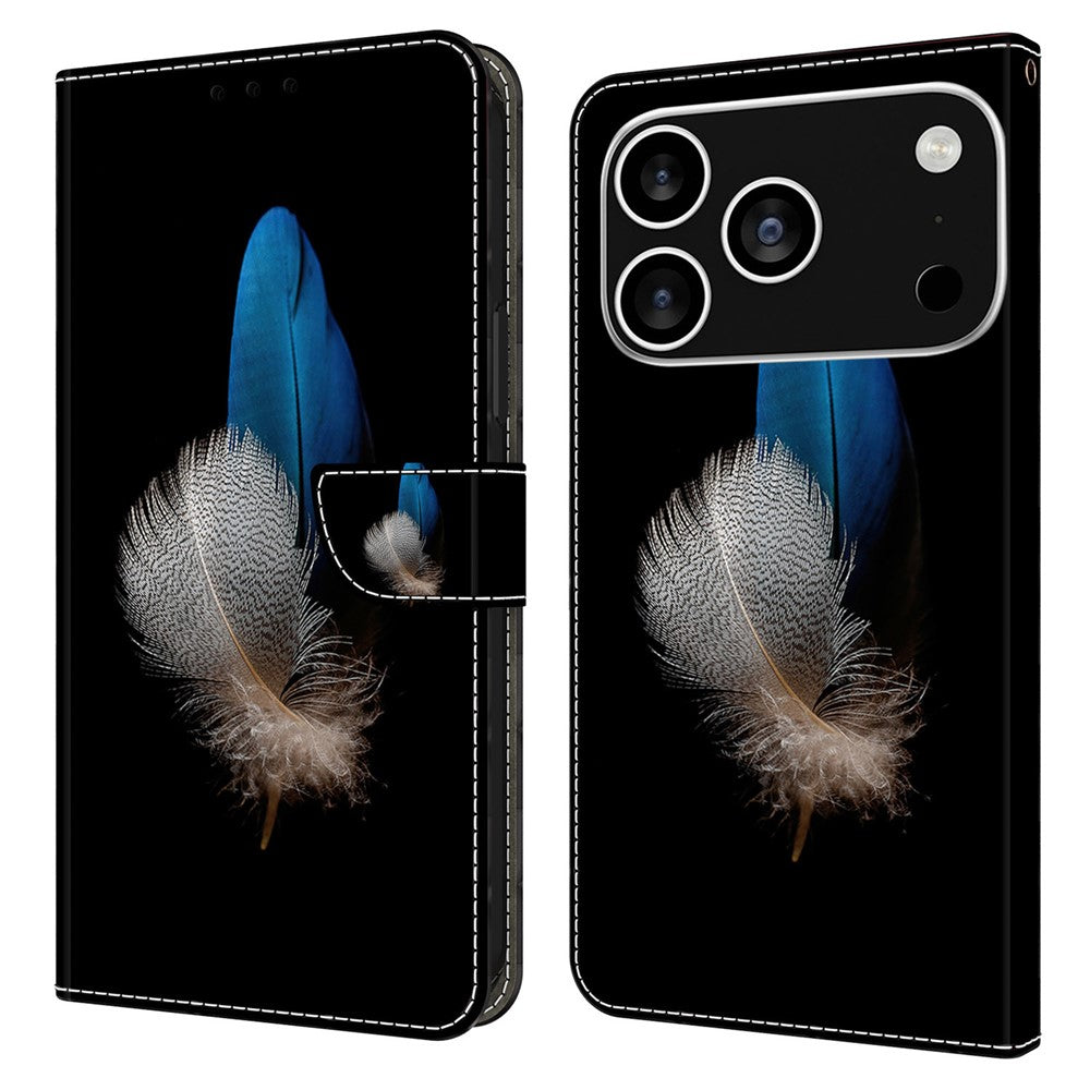 For iPhone 17 Pro Max Case 3D Pattern PU Leather Wallet Phone Cover with Stand - Two Feathers