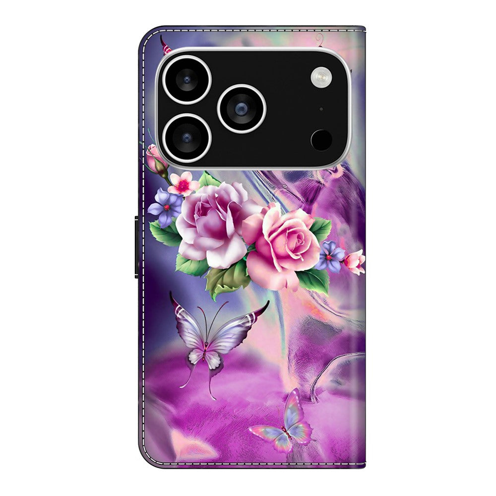 For iPhone 17 Pro Max Case 3D Pattern PU Leather Wallet Phone Cover with Stand - Butterflies  /  Flowers