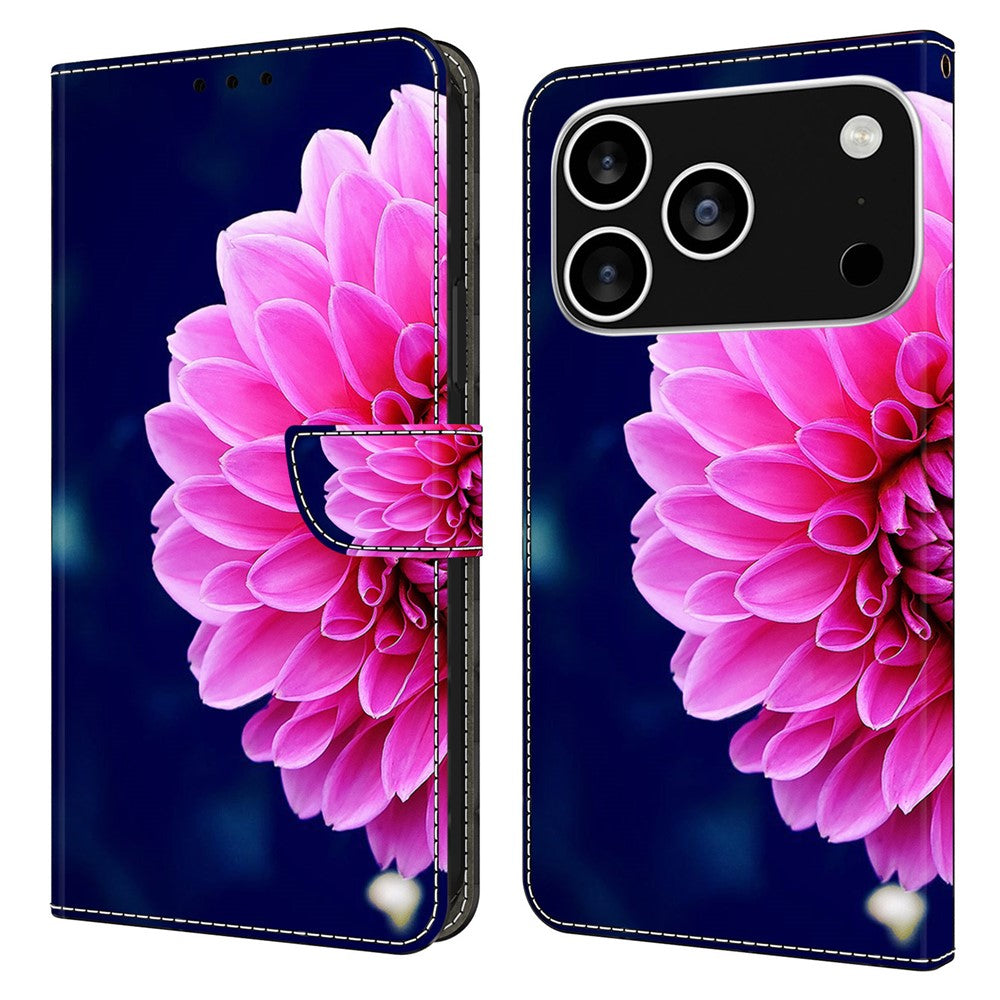 For iPhone 17 Pro Max Case 3D Pattern PU Leather Wallet Phone Cover with Stand - Pink Flowers