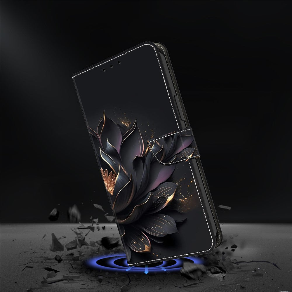 For iPhone 17 Pro Max Case Magnetic Clasp 3D Pattern Leather Wallet Phone Cover - Purple Lotus