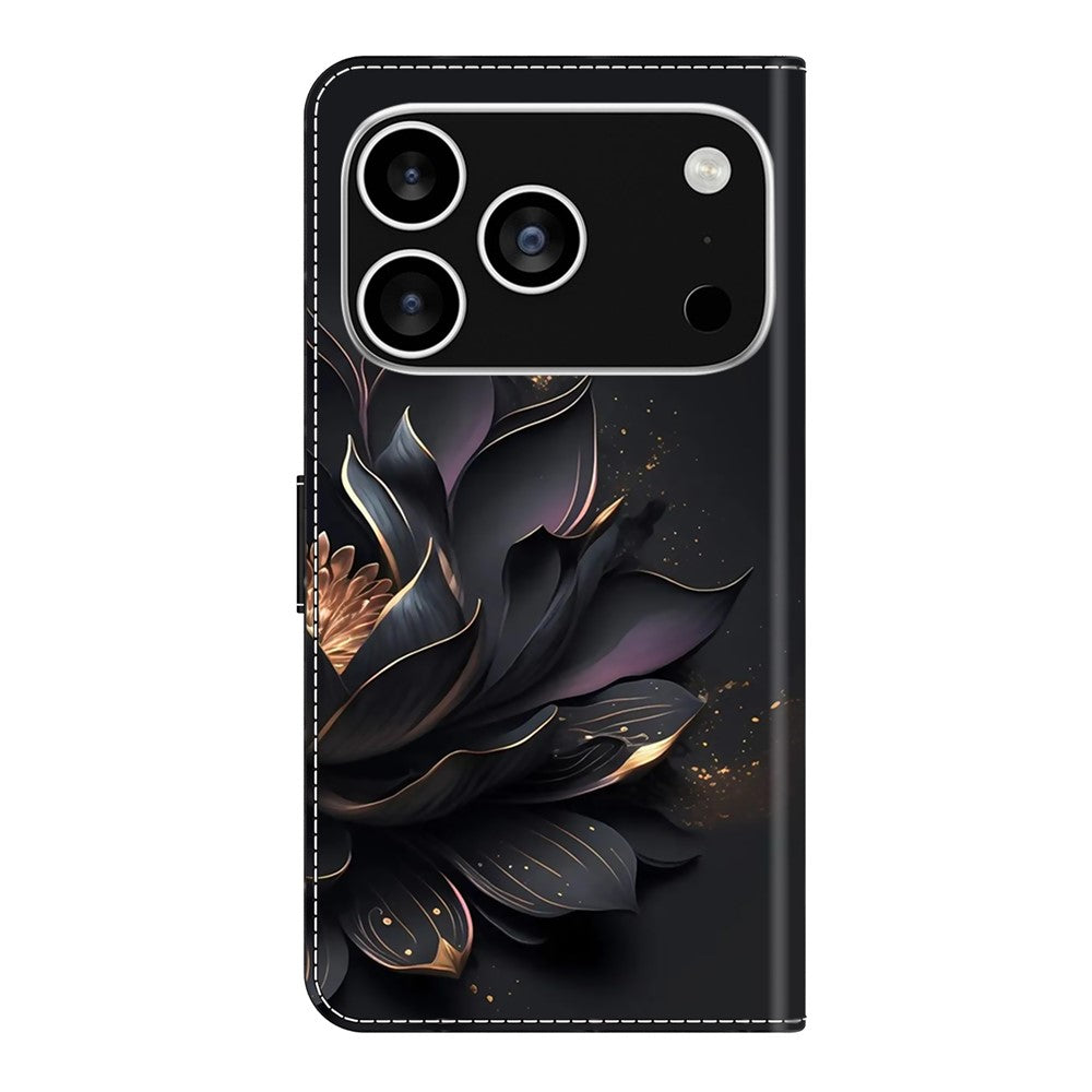 For iPhone 17 Pro Max Case Magnetic Clasp 3D Pattern Leather Wallet Phone Cover - Purple Lotus