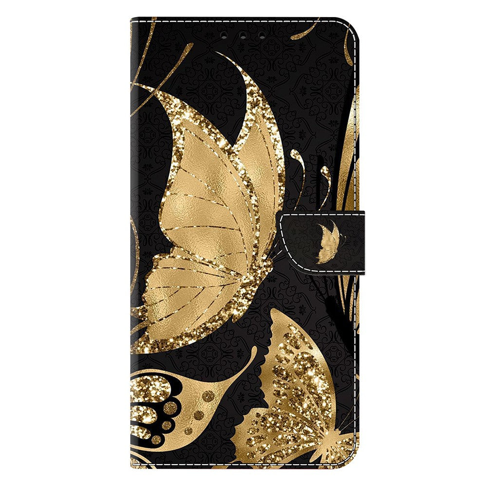 For iPhone 17 Pro Max Case Magnetic Clasp 3D Pattern Leather Wallet Phone Cover - Golden Butterfly