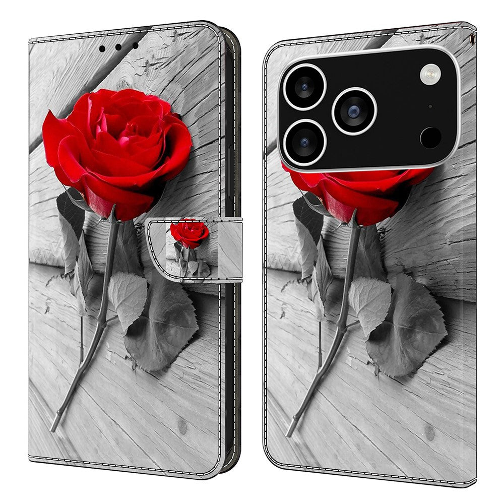 For iPhone 17 Pro Max Case Magnetic Clasp 3D Pattern Leather Wallet Phone Cover - Rose