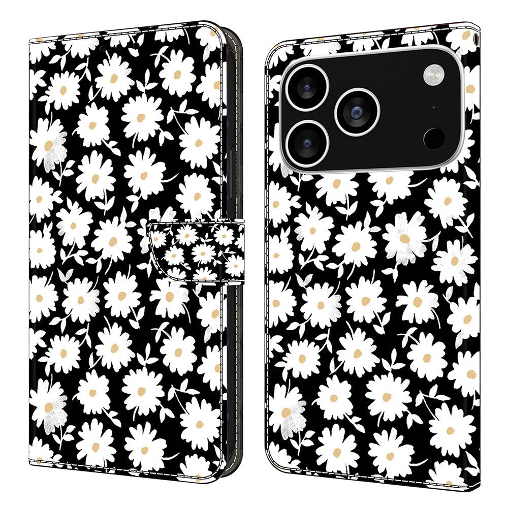 For iPhone 17 Pro Max Case Magnetic Clasp 3D Pattern Leather Wallet Phone Cover - Floral