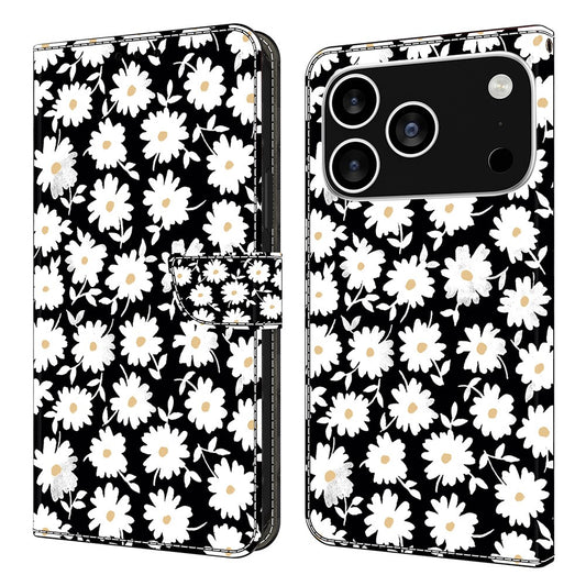 For iPhone 17 Pro Max Case Magnetic Clasp 3D Pattern Leather Wallet Phone Cover - Floral