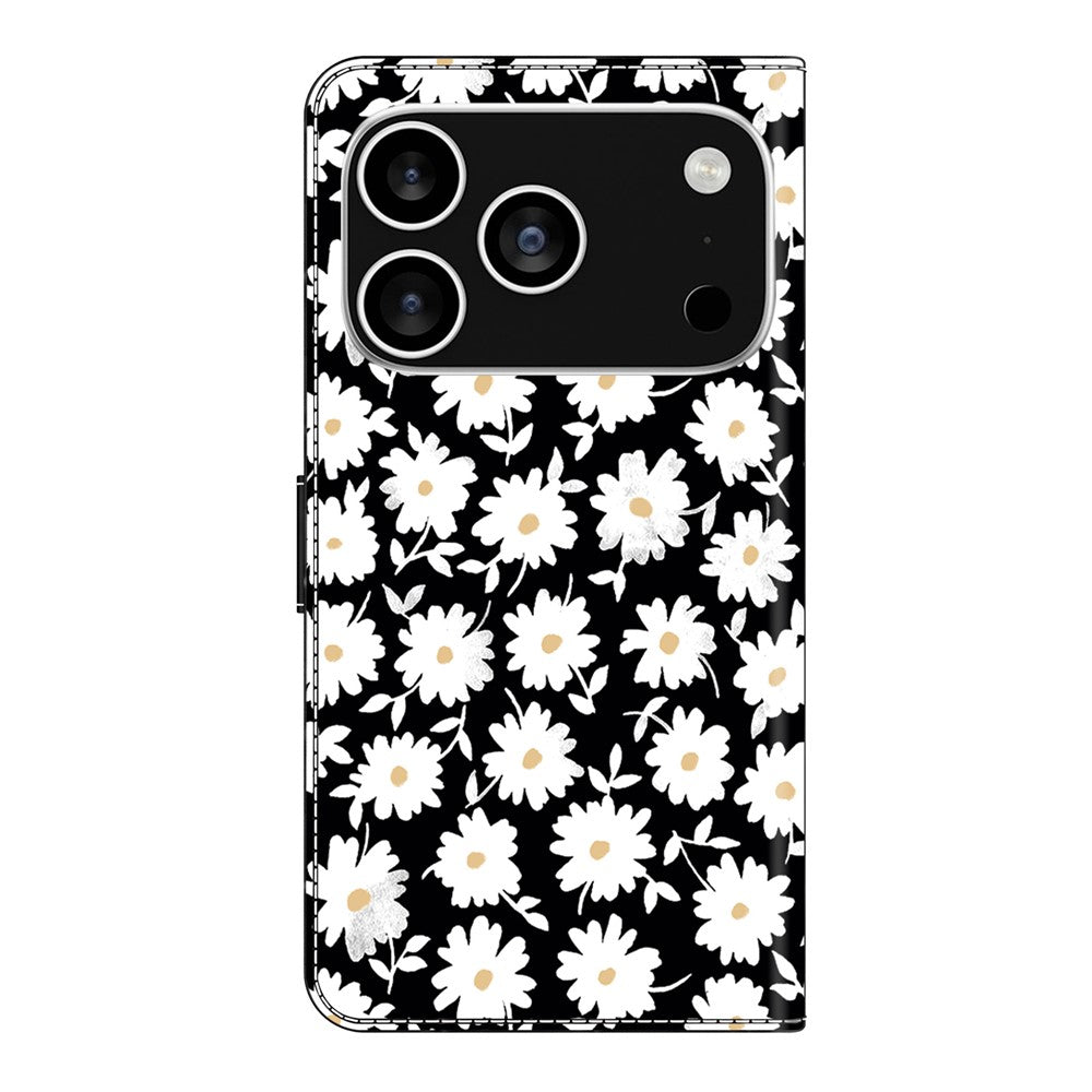 For iPhone 17 Pro Max Case Magnetic Clasp 3D Pattern Leather Wallet Phone Cover - Floral
