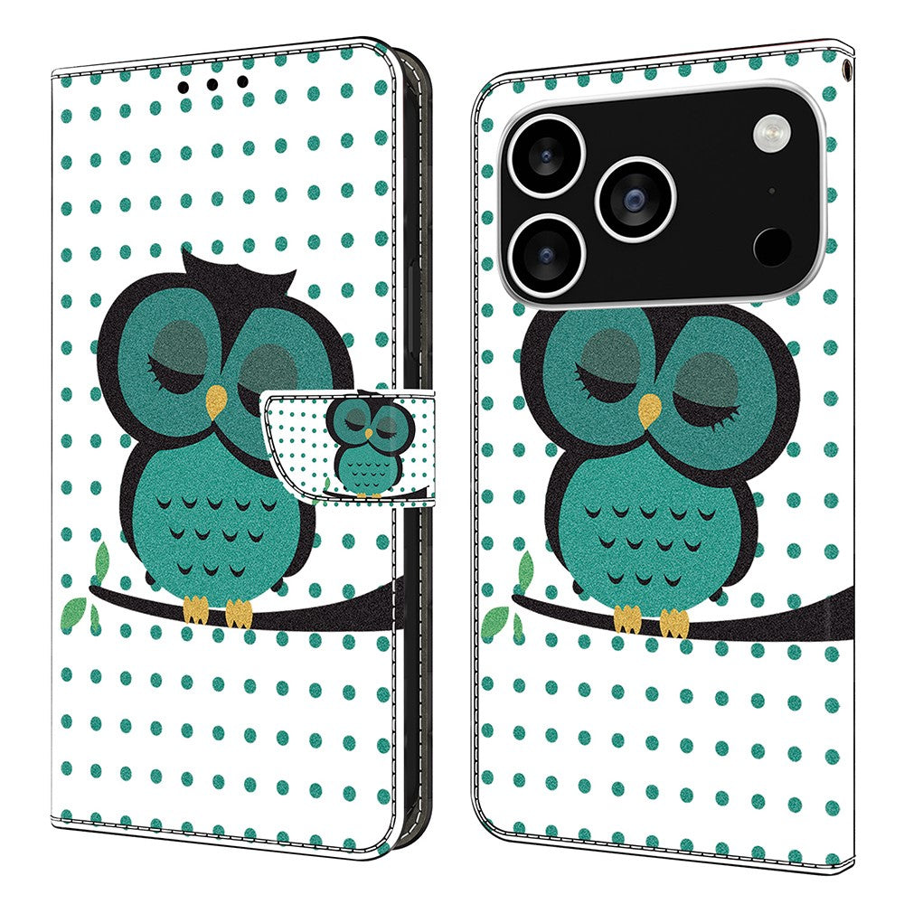 For iPhone 17 Pro Max Case Magnetic Clasp 3D Pattern Leather Wallet Phone Cover - Sleeping Owl