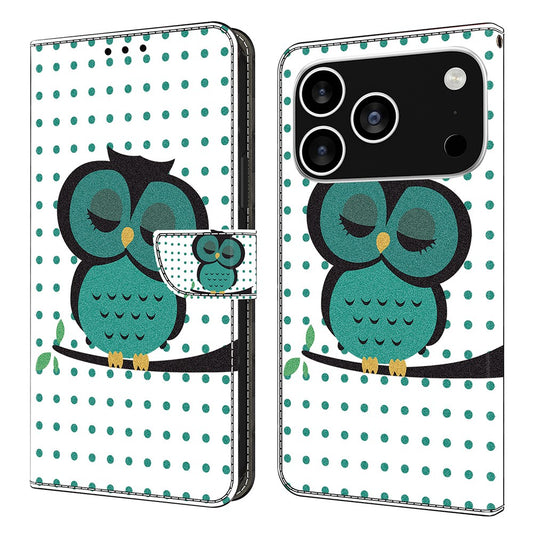 For iPhone 17 Pro Max Case Magnetic Clasp 3D Pattern Leather Wallet Phone Cover - Sleeping Owl