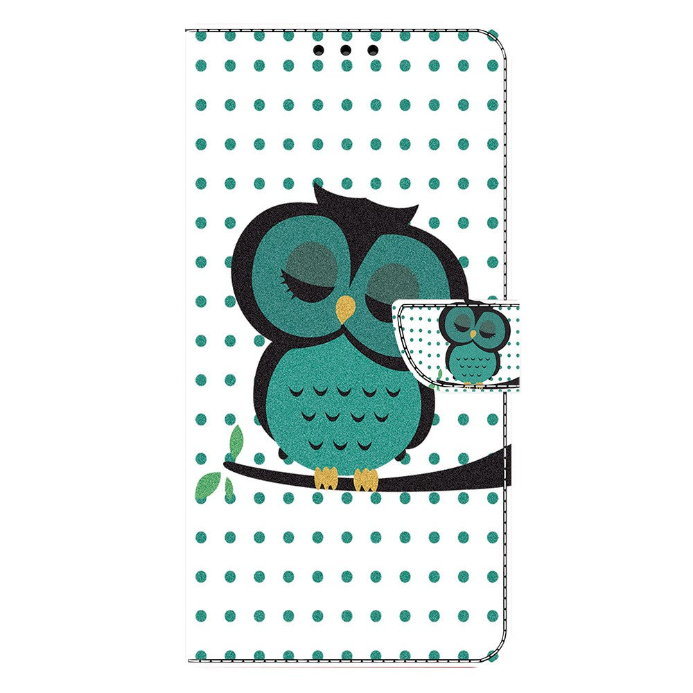 For iPhone 17 Pro Max Case Magnetic Clasp 3D Pattern Leather Wallet Phone Cover - Sleeping Owl