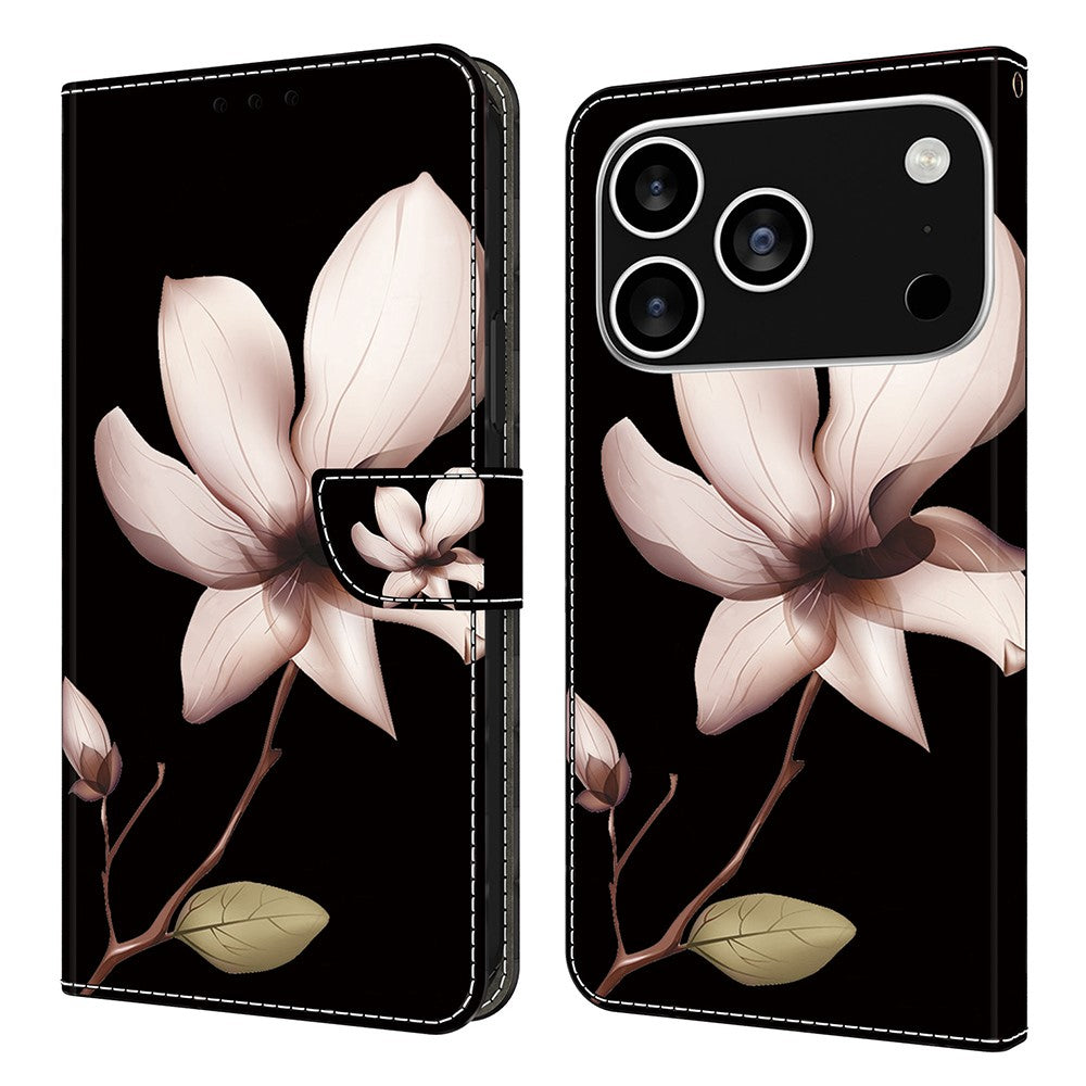 For iPhone 17 Pro Max Case Magnetic Clasp 3D Pattern Leather Wallet Phone Cover - Pink Flower