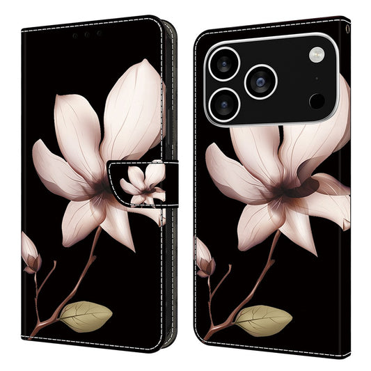 For iPhone 17 Pro Max Case Magnetic Clasp 3D Pattern Leather Wallet Phone Cover - Pink Flower