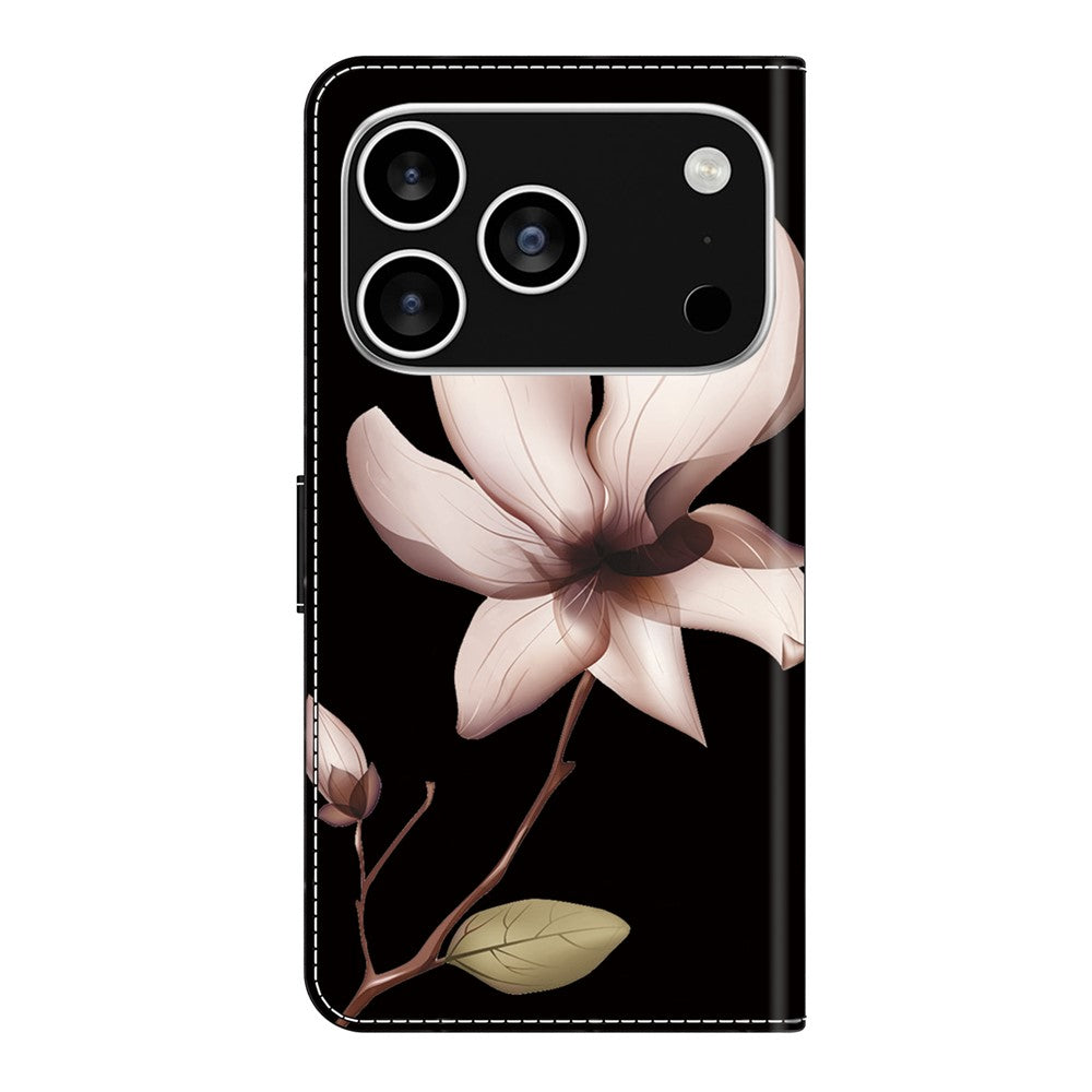 For iPhone 17 Pro Max Case Magnetic Clasp 3D Pattern Leather Wallet Phone Cover - Pink Flower