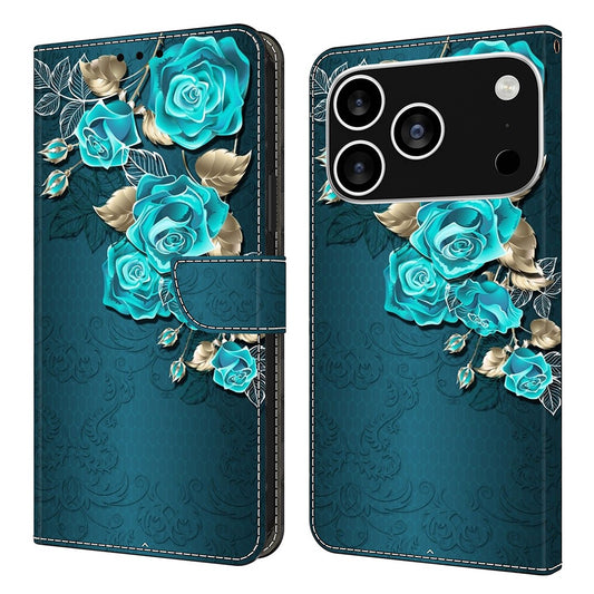 For iPhone 17 Pro Max Case Magnetic Clasp 3D Pattern Leather Wallet Phone Cover - Blue Rose