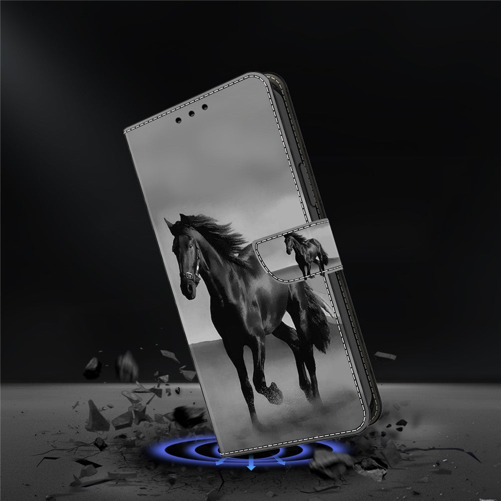 For iPhone 17 Pro Max Case Magnetic Clasp 3D Pattern Leather Wallet Phone Cover - Black Horse