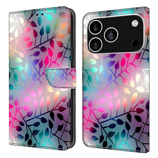 For iPhone 17 Pro Max Case Magnetic Clasp 3D Pattern Leather Wallet Phone Cover - Maple Leaf