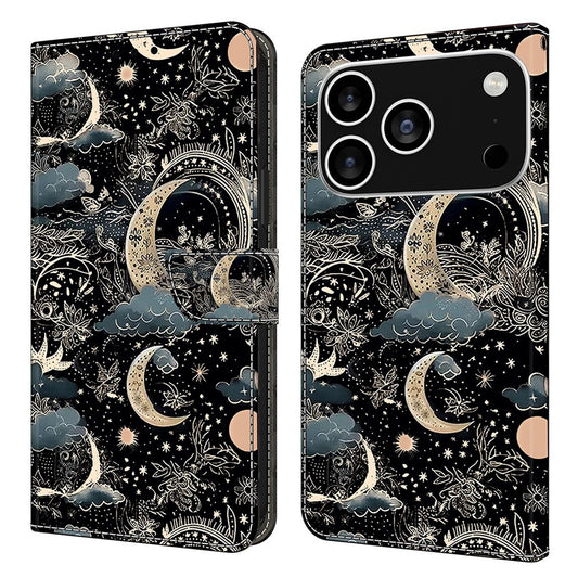 For iPhone 17 Pro Max Case PU Leather Wallet Phone Cover with Stand - Moon