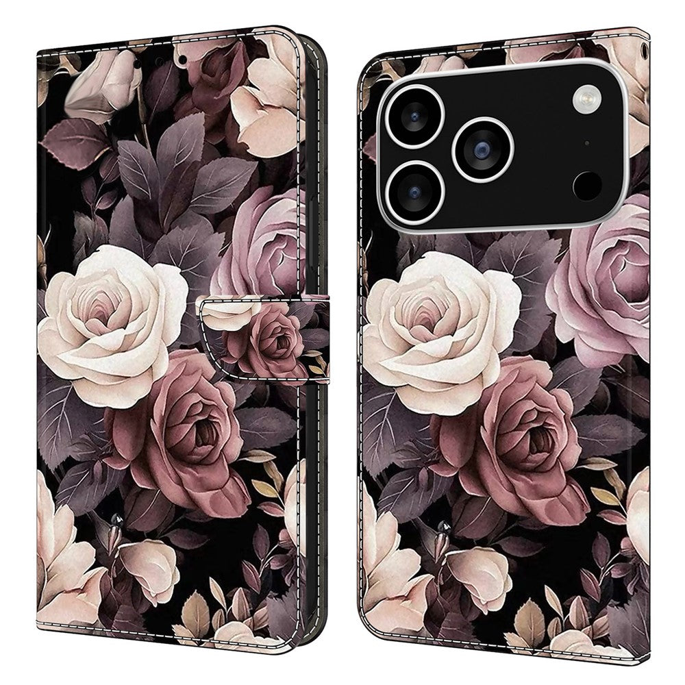For iPhone 17 Pro Max Case PU Leather Wallet Phone Cover with Stand - Rose
