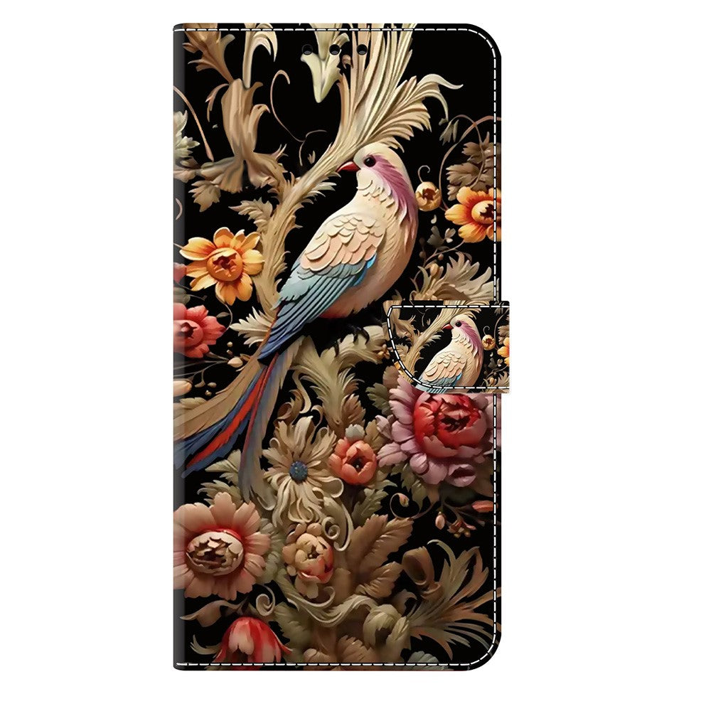 For iPhone 17 Pro Max Case PU Leather Wallet Phone Cover with Stand - Vintage Flower and Bird