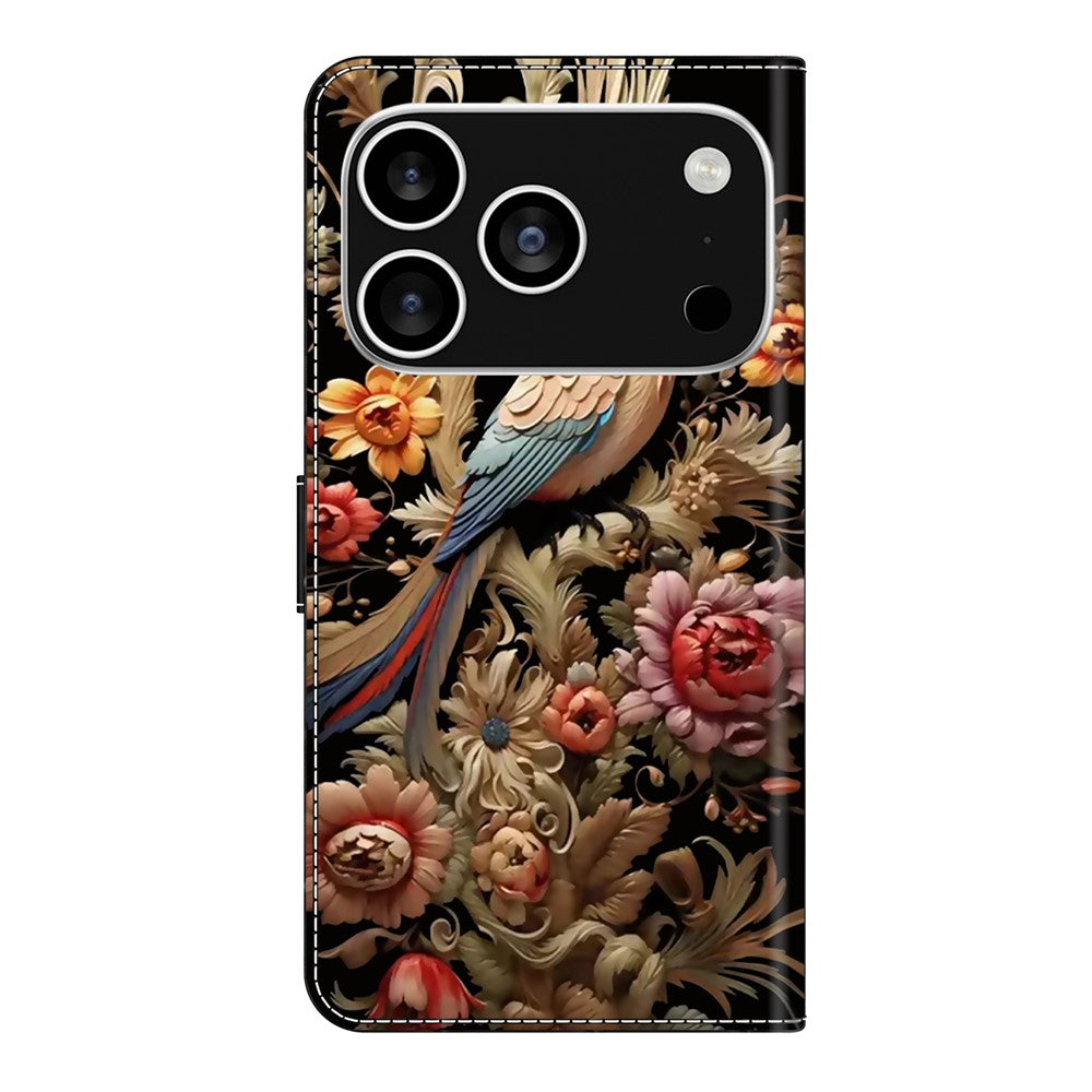 For iPhone 17 Pro Max Case PU Leather Wallet Phone Cover with Stand - Vintage Flower and Bird