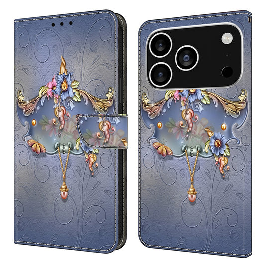 For iPhone 17 Pro Max Case PU Leather Wallet Phone Cover with Stand - Carving Flower