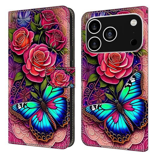 For iPhone 17 Pro Max Case PU Leather Wallet Phone Cover with Stand - Colorful Butterfly