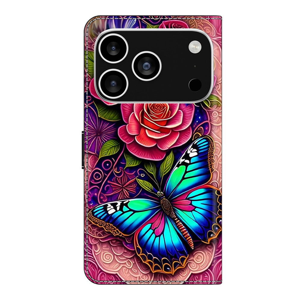 For iPhone 17 Pro Max Case PU Leather Wallet Phone Cover with Stand - Colorful Butterfly