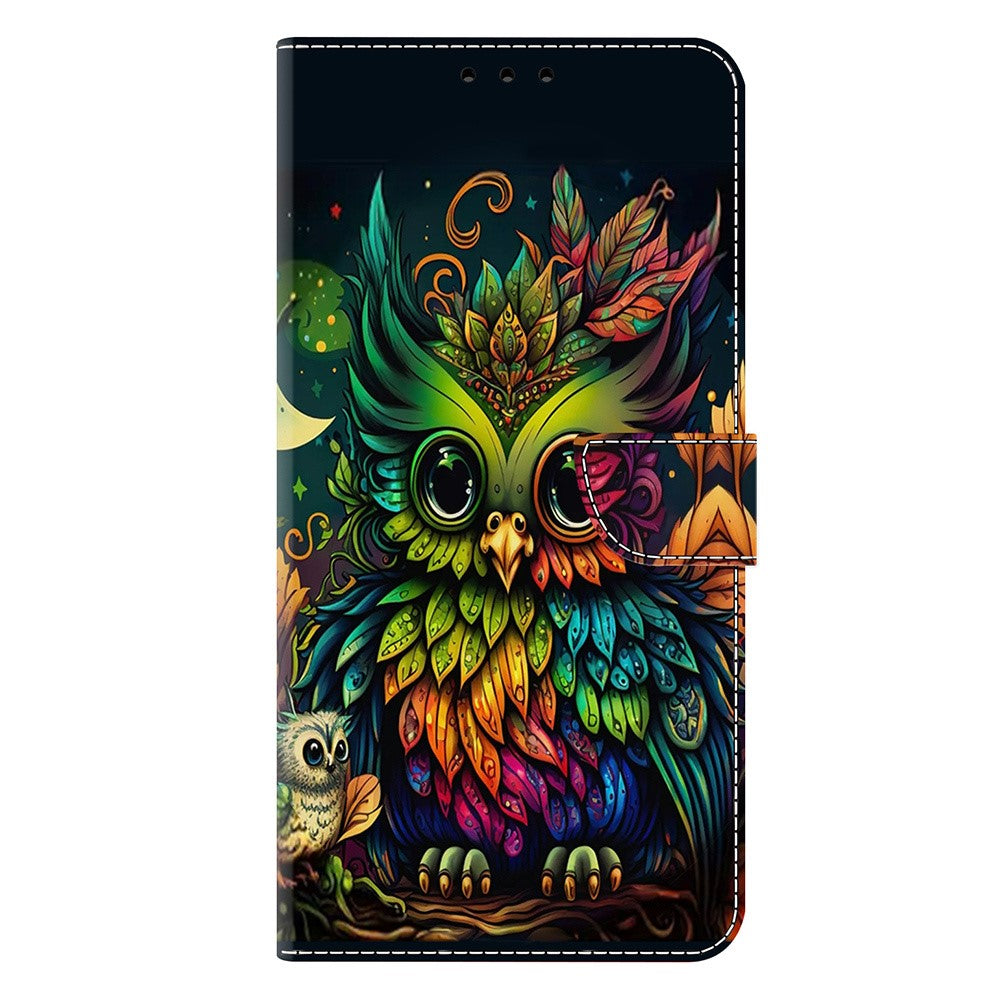 For iPhone 17 Pro Max Case with Card Slot Pattern Printed TPU + PU Leather Flip Phone Cover - Colorful Owl