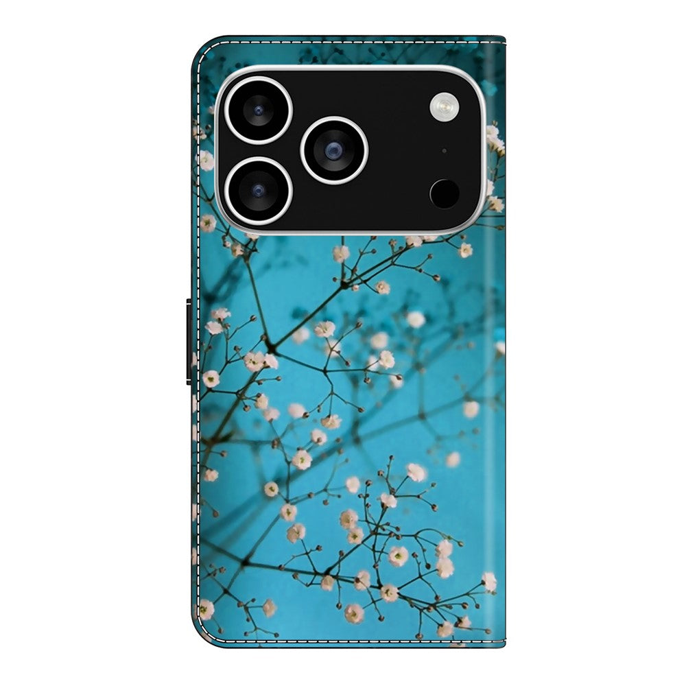 For iPhone 17 Pro Max Case with Card Slot Pattern Printed TPU + PU Leather Flip Phone Cover - Flower Branch