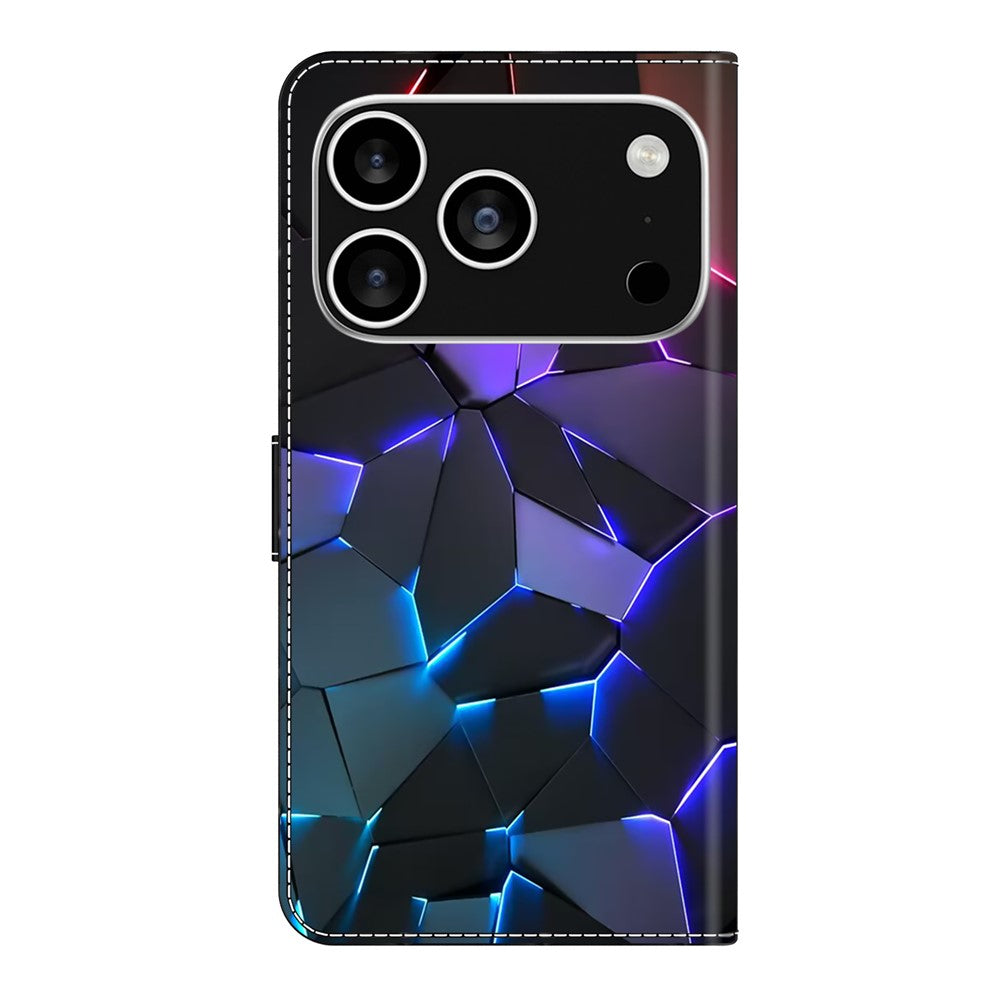 For iPhone 17 Pro Max Case with Card Slot Pattern Printed TPU + PU Leather Flip Phone Cover - Blue Cracks